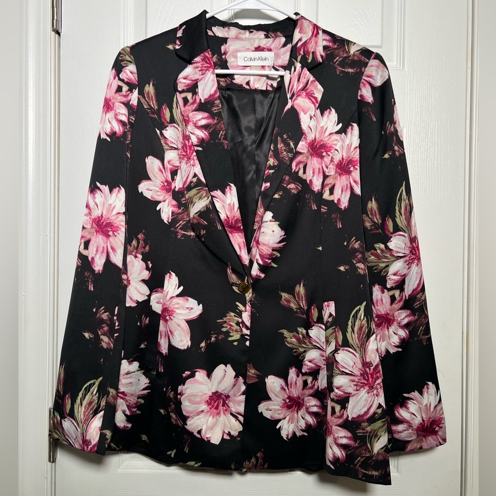 Calvin Klein Black Blazer with Pink Floral Print
